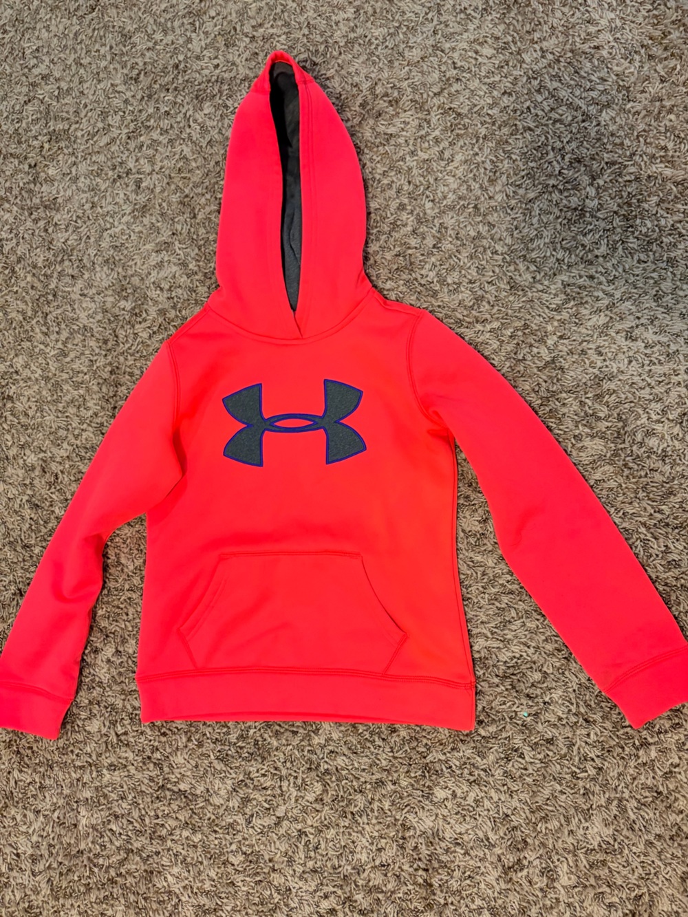 Under Armour Kids Neon Red Hooded Sweatshirt with Navy Logo